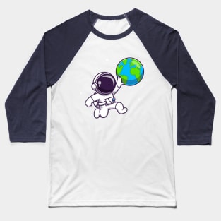 Cute Astronaut Playing Earth Ball Cartoon Baseball T-Shirt